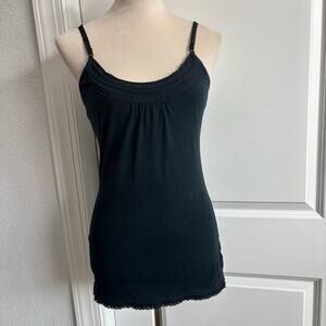 VTG Y2K SO Wear It Declare It Black Cami Tank Top Lace Trim Coquette Large L